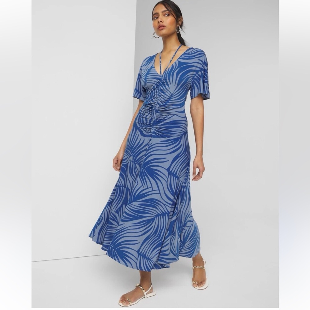 WHBM Long Midi Dress Short Sleeves Ruched Front NWT